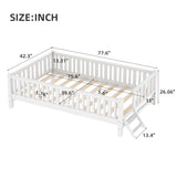 Twin Size Wood Platform Bed, Toddler Bed with Guardrail & Ladder for Bedroom