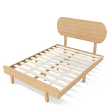 Full Size Platform Bed Frame Bamboo Bed with Round Shape Headboard, Natural