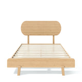 Full Size Platform Bed Frame Bamboo Bed with Round Shape Headboard, Natural