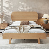 Full Size Platform Bed Frame Bamboo Bed with Round Shape Headboard, Natural
