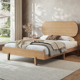 Full Size Platform Bed Frame Bamboo Bed with Round Shape Headboard, Natural
