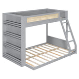 Twin over Full Bunk Bed Frame with Side Shelves, Guardrail & LED Lights for Kids/Teens/Adults
