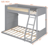 Twin over Full Bunk Bed Frame with Side Shelves, Guardrail & LED Lights for Kids/Teens/Adults
