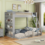 Twin over Full Bunk Bed Frame with Side Shelves, Guardrail & LED Lights for Kids/Teens/Adults