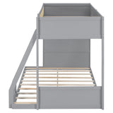 Twin over Full Bunk Bed Frame with Side Shelves, Guardrail & LED Lights for Kids/Teens/Adults
