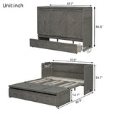 Queen Size Murphy Bed, Pine Wood Cabinet Bed with Built-in Charging Station & 3 Drawers for Bedroom, Living Room, Apartment