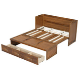 Queen Size Murphy Bed, Pine Wood Cabinet Bed with Built-in Charging Station & 3 Drawers for Bedroom, Living Room, Apartment