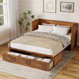 Queen Size Murphy Bed, Pine Wood Cabinet Bed with Built-in Charging Station & 3 Drawers for Bedroom, Living Room, Apartment