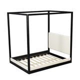 Queen Size Canopy Bed Platform Bed Frame with Upholstered Headboard