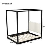 Queen Size Canopy Bed Platform Bed Frame with Upholstered Headboard
