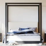 Queen Size Canopy Bed Platform Bed Frame with Upholstered Headboard