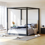 Queen Size Canopy Bed Platform Bed Frame with Upholstered Headboard