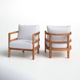 2pcs Acacia Wood Dining Chair Outdoor Club Chair with Water-Resistant Cushions, Patio Armchair