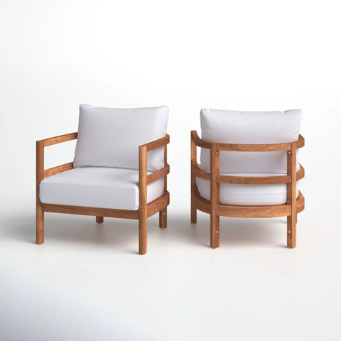 2pcs Acacia Wood Dining Chair Outdoor Club Chair with Water-Resistant Cushions, Patio Armchair