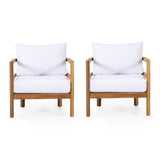 2pcs Acacia Wood Dining Chair Outdoor Club Chair with Water-Resistant Cushions, Patio Armchair