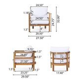Acacia Wood Outdoor Conversation Set with Cushions, 4pcs Patio Sofa Furniture Set with Coffee Table, Light Teak+White