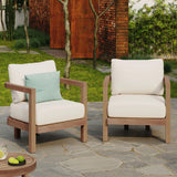 2pcs Outdoor Armchair Acacia Wood Patio Club Chairs with 6" Thick Cushions, Deep Seating Sofa Chair Conversation Set, Brown+Beige