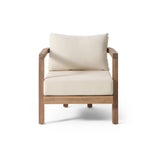 2pcs Outdoor Armchair Acacia Wood Patio Club Chairs with 6" Thick Cushions, Deep Seating Sofa Chair Conversation Set, Brown+Beige