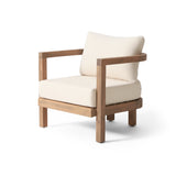 2pcs Outdoor Armchair Acacia Wood Patio Club Chairs with 6" Thick Cushions, Deep Seating Sofa Chair Conversation Set, Brown+Beige
