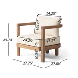 2pcs Outdoor Armchair Acacia Wood Patio Club Chairs with 6" Thick Cushions, Deep Seating Sofa Chair Conversation Set, Brown+Beige