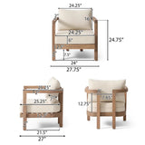 5pcs Outdoor Conversation Set with Soft Cushions, Acacia Wood Patio Furniture Set with Coffee Table & End Table, Brown+Beige