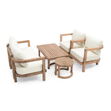 5pcs Outdoor Conversation Set with Soft Cushions, Acacia Wood Patio Furniture Set with Coffee Table & End Table, Brown+Beige
