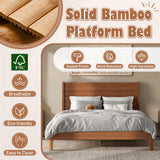Full Size Platform Bed Frame Bamboo Bed with High Headboard, Brown