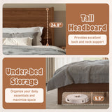 Full Size Platform Bed Frame Bamboo Bed with High Headboard, Brown