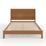 Full Size Platform Bed Frame Bamboo Bed with High Headboard, Brown