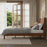 Full Size Platform Bed Frame Bamboo Bed with High Headboard, Brown