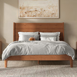Full Size Platform Bed Frame Bamboo Bed with High Headboard, Brown