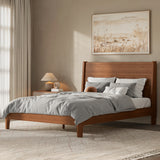 Full Size Platform Bed Frame Bamboo Bed with High Headboard, Brown