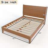 Full Size Platform Bed Frame Bamboo Bed with High Headboard, Brown