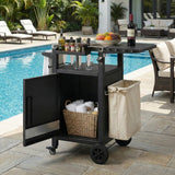 33.9" Outdoor Metal Kitchen Island with Foldable Table, Outdoor Grill Cart with Storage Cabinet, Hooks & Spice Rack for BBQ