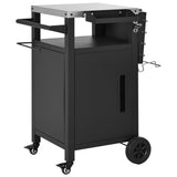 33.9" Outdoor Metal Kitchen Island with Foldable Table, Outdoor Grill Cart with Storage Cabinet, Hooks & Spice Rack for BBQ