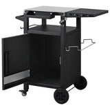 33.9" Outdoor Metal Kitchen Island with Foldable Table, Outdoor Grill Cart with Storage Cabinet, Hooks & Spice Rack for BBQ