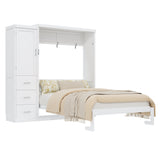 Queen Size Murphy Bed Space-Saving Wall Bed Storage Bed Folding Bed with Wardrobe & Drawers