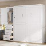 Queen Size Murphy Bed Space-Saving Wall Bed Storage Bed Folding Bed with Wardrobe & Drawers
