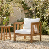 1 PC Outdoor Acacia Wood Club Chair, Armchairs with Square Arms & Thick Cushion for Patio, Poolside, Backyard, Deck