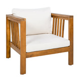 1 PC Outdoor Acacia Wood Club Chair, Armchairs with Square Arms & Thick Cushion for Patio, Poolside, Backyard, Deck