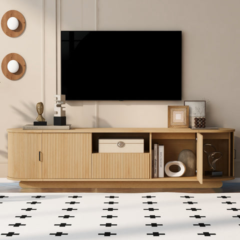 TV Stand TV Console Media Storage Cabinet Entertainment Center with Drawer, Hidden Sliding Storage & Waterproof Surface