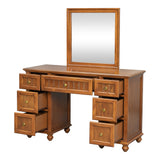 Makeup Vanity Desk Solid Pine Wood Vanity Table Vintage Dressing Table with Mirror & Drawers