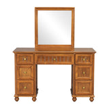 Makeup Vanity Desk Solid Pine Wood Vanity Table Vintage Dressing Table with Mirror & Drawers