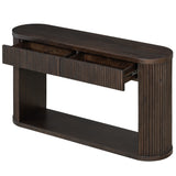Entryway Console Table Oval Fluted Sofa Side Table Display Stand Accent Table with 2 Drawers & Bottom Shelf