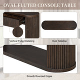 Entryway Console Table Oval Fluted Sofa Side Table Display Stand Accent Table with 2 Drawers & Bottom Shelf