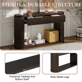 Entryway Console Table Oval Fluted Sofa Side Table Display Stand Accent Table with 2 Drawers & Bottom Shelf