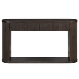 Entryway Console Table Oval Fluted Sofa Side Table Display Stand Accent Table with 2 Drawers & Bottom Shelf