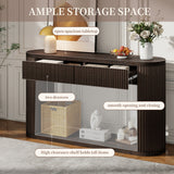 Entryway Console Table Oval Fluted Sofa Side Table Display Stand Accent Table with 2 Drawers & Bottom Shelf