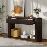Entryway Console Table Oval Fluted Sofa Side Table Display Stand Accent Table with 2 Drawers & Bottom Shelf