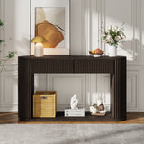 Entryway Console Table Oval Fluted Sofa Side Table Display Stand Accent Table with 2 Drawers & Bottom Shelf